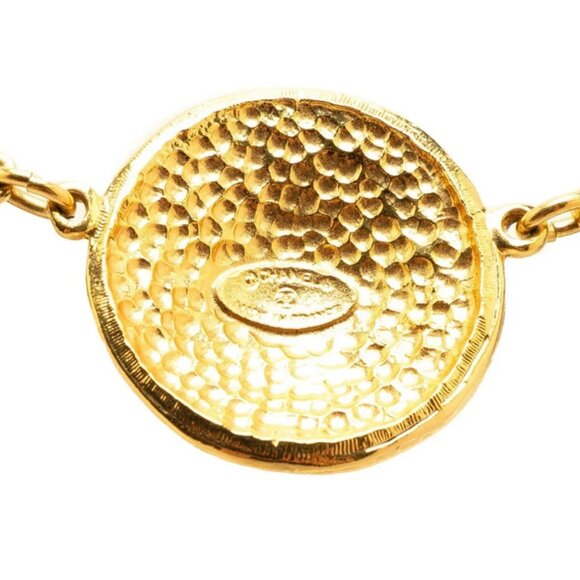 CHANEL CC Logos Round Emblem Necklace 17" Gold Tone Auth - Picture 4 of 5
